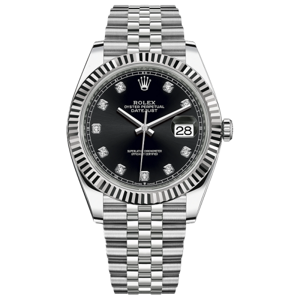 Đồng Hồ Rolex 126334  Datejust 41mm White Gold Steel Black Diamond Dial Fluted Bezel Jubilee