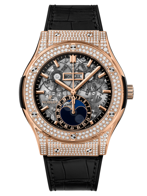 Đồng hồ Hublot Classic Fusion Aerofusion Moonphase King Gold Pavé 45MM