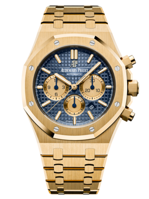 Phiên bản mặt số màu xanh với hoa văn của Grande Tapisserie dây đeo vàng 18 cara