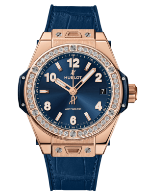 Bản 465.OX.7180.LR.1204 mặt màu xanh vỏ bằng vàng hồng 18k dây đeo da xanh