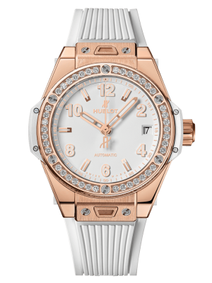 Bản 465.OE.2080.RW.1204 mặt màu trắng vỏ bằng vàng hồng 18k dây đeo nhựa trắng